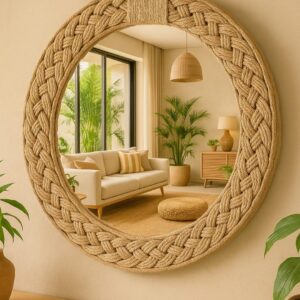 Miroir en macramé tressé
